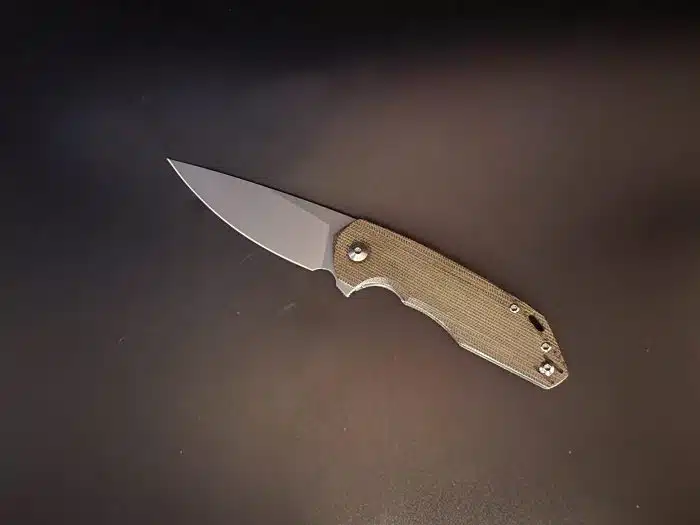 GiantMouse ACE Corta Flipper M390 Satin Drop Point Green Canvas Micarta