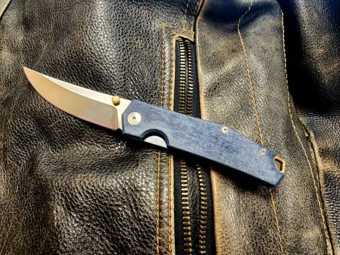 GiantMouse ACE Clyde 3" Satin 20CV Blade Denim Micarta and Brass