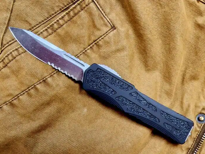 Heretic Knives Colossus Single Edge Stonewash Serrated Magnacut and SW Hardware H039-2B