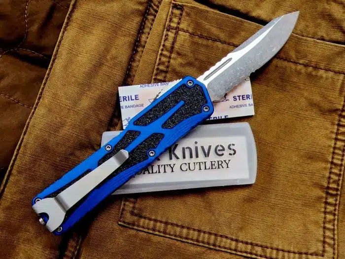 Heretic Knives Colossus Single Edge Stonewash Serrated Magnacut and SW Hardware H039-2B-BLU - Image 2