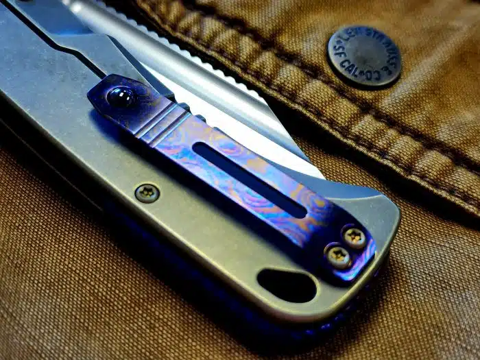 QSP Rhino Bronze Stonewash Ti Framelock Satin Compound Grind M390 MokuTi Clip 143F - Image 4