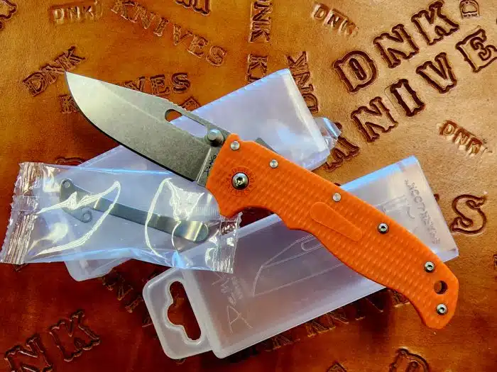 Demko Knives AD20.5 Shark Lock Stonewashed 3.25" Clip Point Orange Grivory