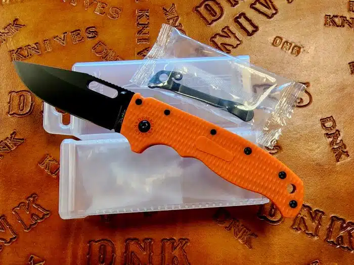 Demko Knives AD20.5 Shark Lock Black DLC 3.25" Clip Point Orange Grivory