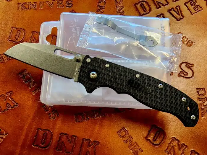 Demko Knives AD20.5 Shark Lock Stonewashed 3.25" Wharncliffe Black Grivory