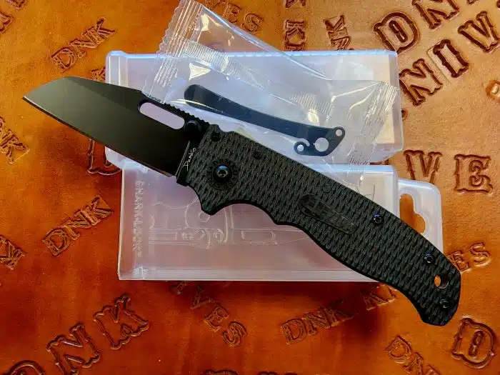 Demko Knives AD20.5 Shark Lock Black DLC 3.25" Wharncliffe Black Grivory