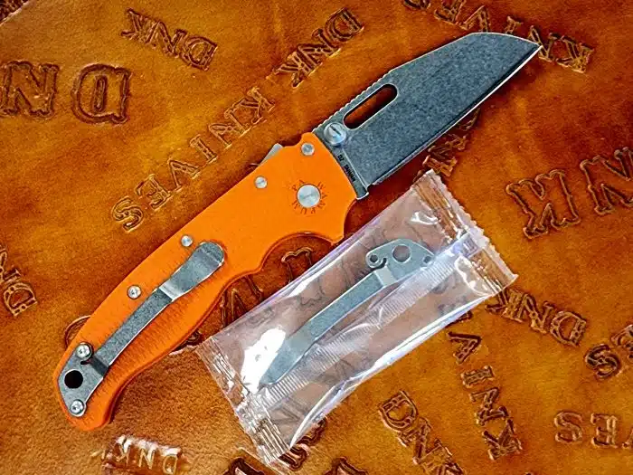 Demko Knives AD20.5 Shark Lock Stonewashed 3.25" Wharncliffe Orange Grivory