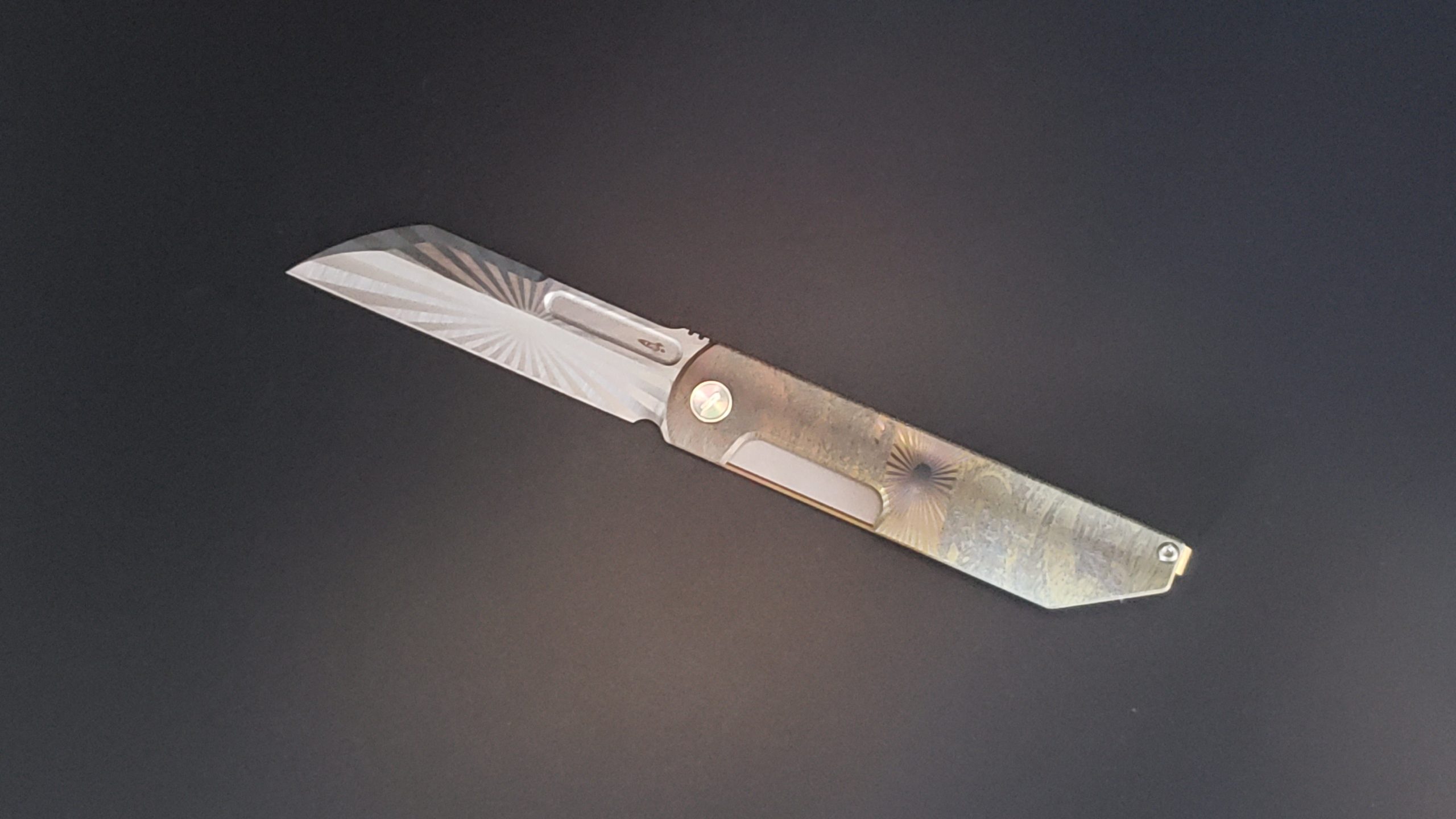 D Rocket Designs Custom Wyvern Flipper Blasted Titanium Integral Knife 2  Satin
