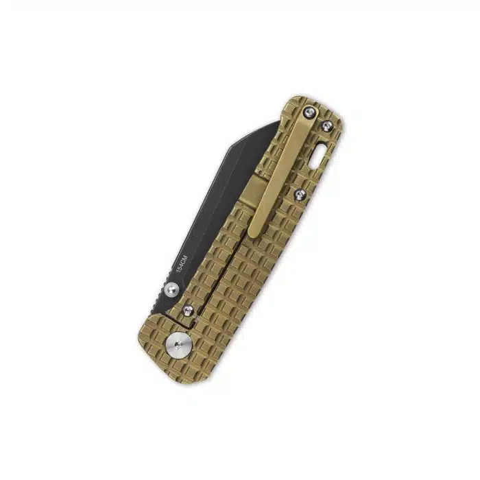 QSP Penguin Brown Frag Titanium Framelock Black Stonewash 154CM Sheepsfoot QS130-BFRG - Image 2