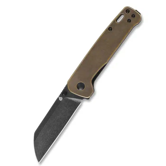 QSP Penguin 3.06" D2 Black Stonewashed Sheepsfoot Blade Stonewashed Brass Handle QS130-G