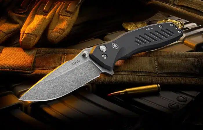 Spartan Blades Pallas 3.75" Stonewash S45VN Drop Point Black Aluminum