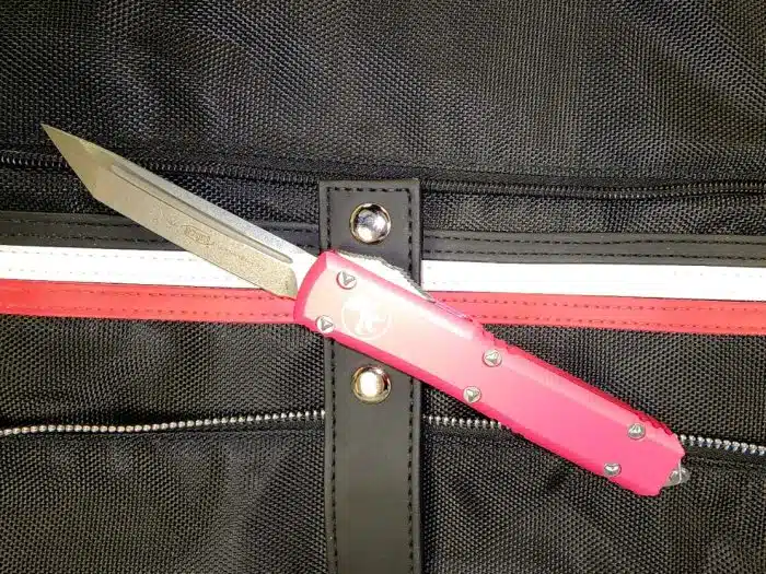 Microtech 123-10PK Ultratech Pink Handle Stonewashed Tanto Blade