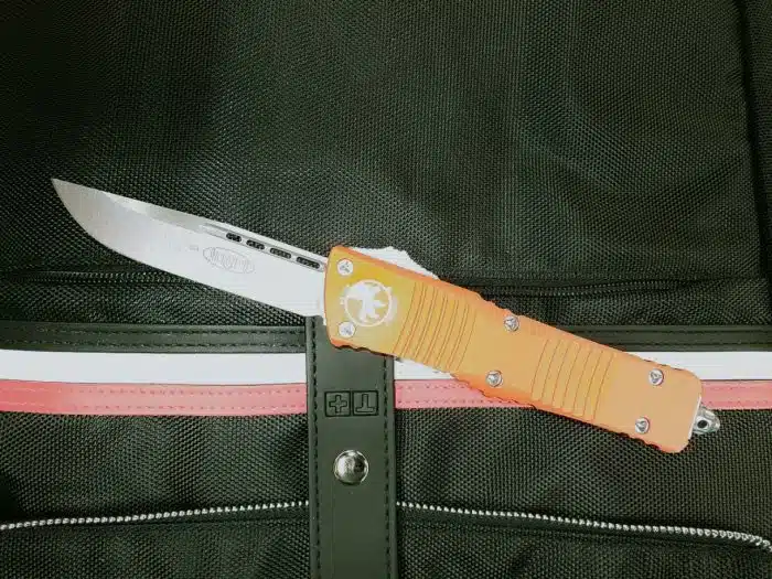 Microtech 143-10OR Combat Troodon Orange Handle Stonewashed Drop Point Blade