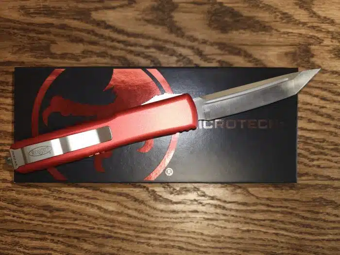 Microtech 123-4RD Ultratech Red Handle Satin Tanto Blade - Image 2