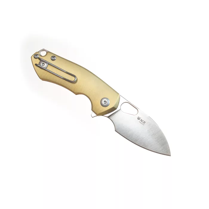 GiantMouse ACE Riv Brass Liner Lock 2.44" Satin Drop Point Mangacut - Image 2