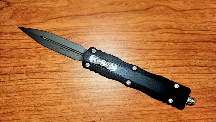 Microtech 227-10AP Dirac Delta Black Aluminum Handle Apocalyptic Dagger Blade