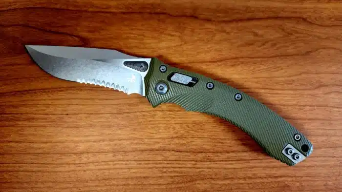 Microtech 137RL-11FLGTOD Amphibian Stonewashed Serrated Recurve Fluted OD G10 Ram-Lok