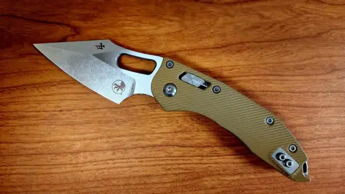 Microtech 169RL-10FLGTTA Stitch Ram-Lok Stonewash Wharncliffe Tan Fluted G10