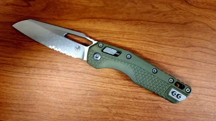 Microtech MSI 210T-11PMOD Ram-Lok OD Green Polymer Stonewashed Partially Serrated Blade