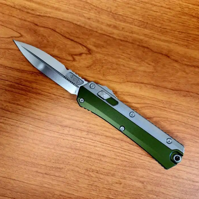 Microtech Glykon 184-10OD Stonewashed Bayonet Blade OD Green Handle w/Ti  Overlay