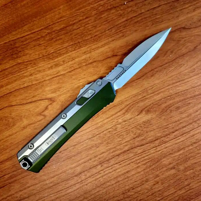 Microtech Glykon 184-10OD Stonewashed Bayonet Blade OD Green Handle w/Ti  Overlay - Image 2