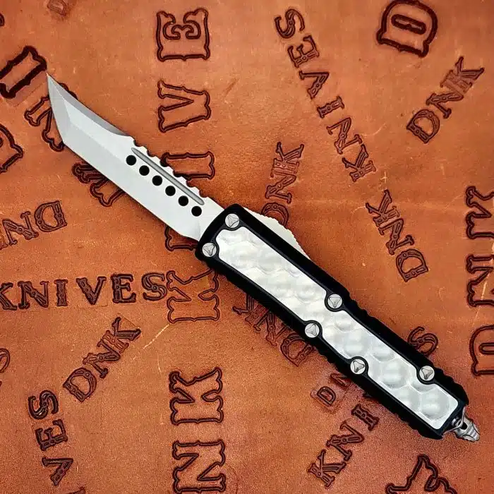 Microtech 126H-10BIS Daytona Stonewashed Hellhound Black Aluminum Handle Titanium Bubble Inlay