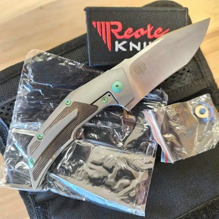 Preowned Reate T3000 Tashi Bharucha Bead Blasted Titanium w/Brown Micarta Inlay M390 Satin - Image 2