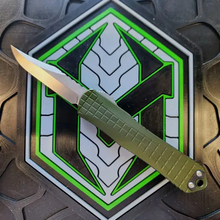 Heretic H026BF-2A-GRN Manticore E Stonewash Magnacut Bowie OD Green Aluminum Grenade Grip