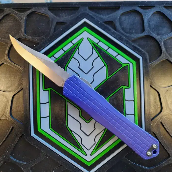 Heretic Knives Manticore X OTF Bowie Stonewashed Purple Grenade Grip H030BF-2A-PU