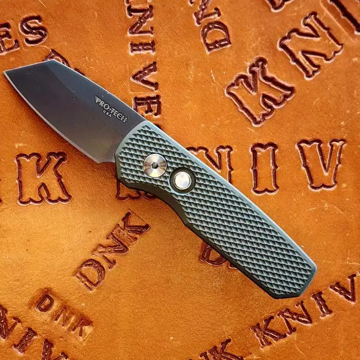 Protech Runt 5 Green Textured Aluminum 1.9" Magnacut Gray Reverse Tanto