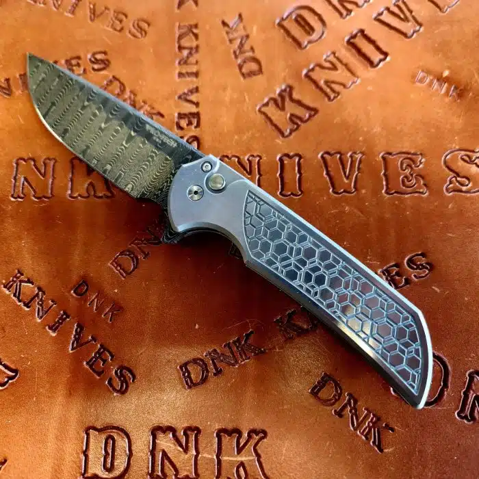 Protech Mordax Custom Flipper 17-4 Satin Gridlock Pattern Vegas Forge Damascus