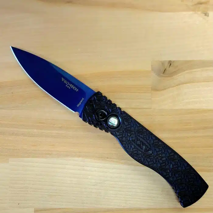 Protech Tactical Response TR-2 Abalone Auto Button Nexus "Since 1999" Sapphire Blue Magnacut