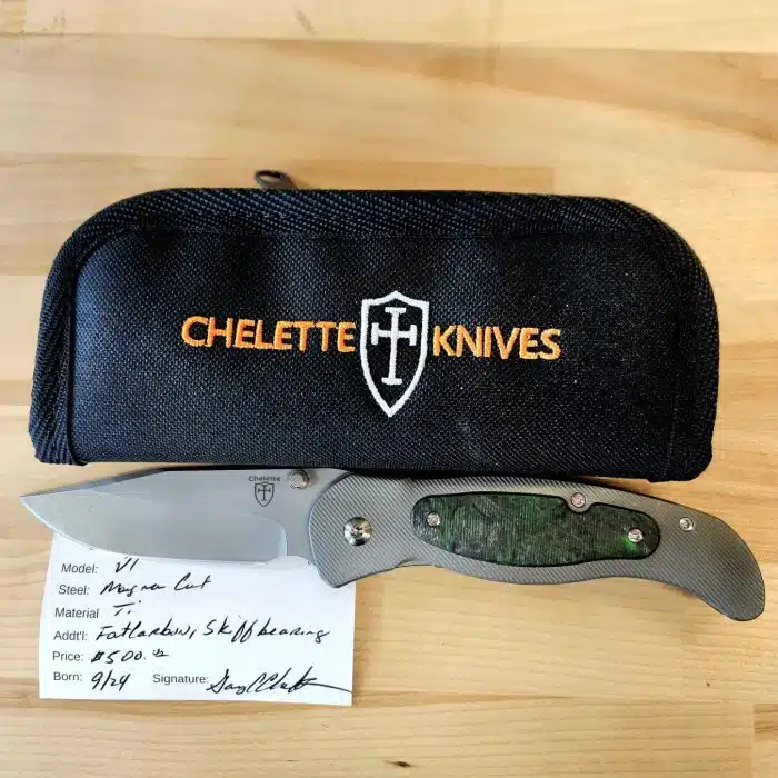 Chelette Knives V1 Titanium Weathered Magnacut Milled Fat Carbon Fiber Insert