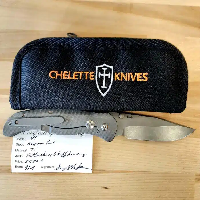 Chelette Knives V1 Titanium Weathered Magnacut Milled Fat Carbon Fiber Insert - Image 2