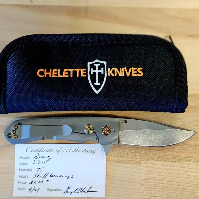 Chelette Knives Boaz Titanium Weathered S30V Bronze Ano Hardware - Image 2