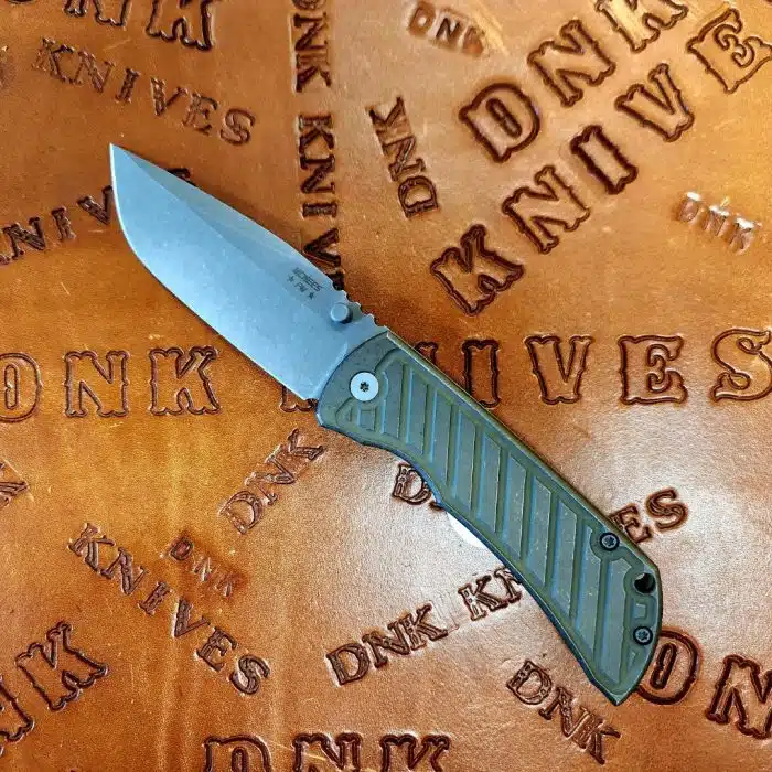 McNees Knives PM Mac 2 Atomic Fastback Green/Bronze Titanium 3.5" Magnacut Stonewash Drop Point