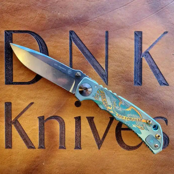 Spartan Blades Custom Harsey Folder Magnacut God & Country Green and Bronze Ano