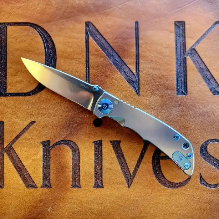 Spartan Blades Custom Harsey Folder Stonewash S45VN Satin Titanium Blue Ano Hardware SF10SWBL