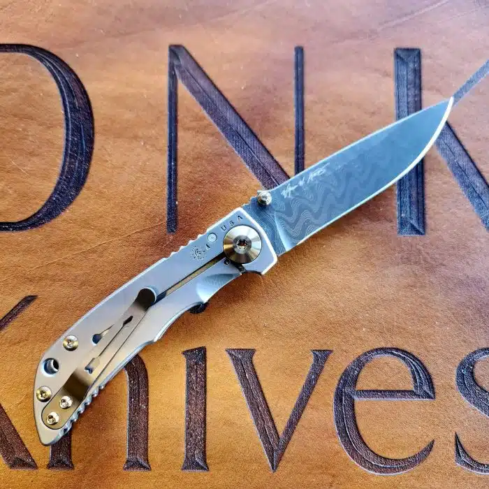 Spartan Blades Custom Harsey Folder Chad Nichols Damascus Satin Titanium Bronze Hardware SF10DMBZ - Image 2