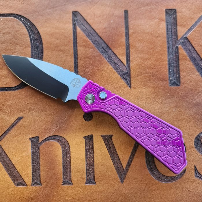 Protech Strider Plus Purple Gridlock Automatic 2-Tone Satin/DLC Magnacut Pearl Button