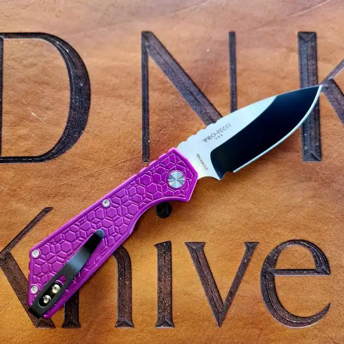 Protech Strider Plus Purple Gridlock Automatic 2-Tone Satin/DLC Magnacut Pearl Button - Image 2