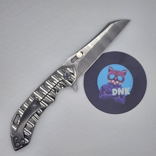 Olamic Cutlery Wayfarer 247 Damasteel Wharning High Polish Scalloped Ti Frame & Hardware Zirc Clip