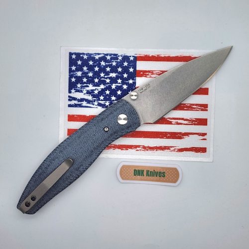 Three Rivers Mfg Atom Stonewashed Magnacut Blue Denim Micarta Scales