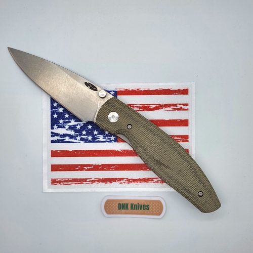 Three Rivers Mfg Atom Stonewashed Magnacut OD Green Micarta Scales