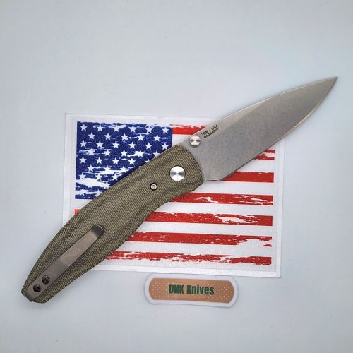 Three Rivers Mfg Atom Stonewashed Magnacut OD Green Micarta Scales