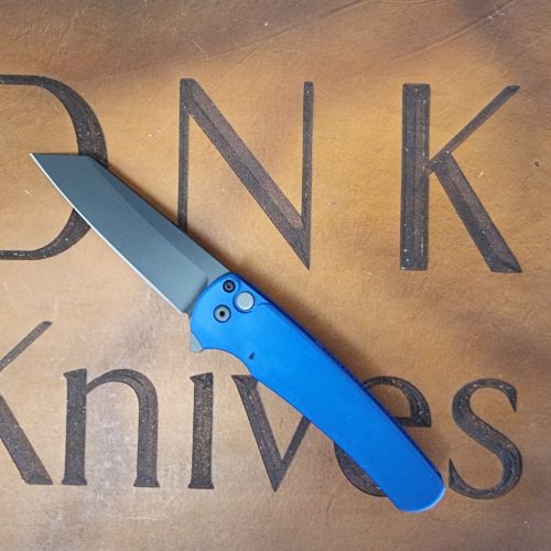Protech 5403 Blue Malibu Flipper Blue Aluminum Button Lock Black DLC Hardware and Magnacut Blade
