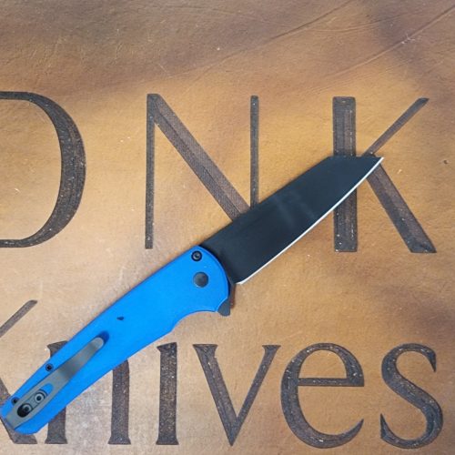 Protech 5403 Blue Malibu Flipper Blue Aluminum Button Lock Black DLC Hardware and Magnacut Blade