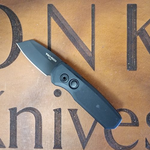 ProTech Runt 5 R5203 Automatic 1.9″ Black DLC Reverse Tanto 20CV Black Aluminum Handle Black Hardware