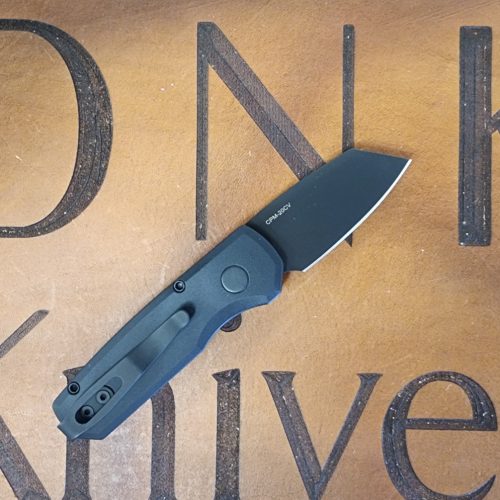 ProTech Runt 5 R5203 Automatic 1.9″ Black DLC Reverse Tanto 20CV Black Aluminum Handle Black Hardware