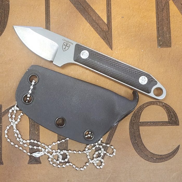 Chelette Knives Katan Stonewashed Magnacut Black G10 Kydex Sheath