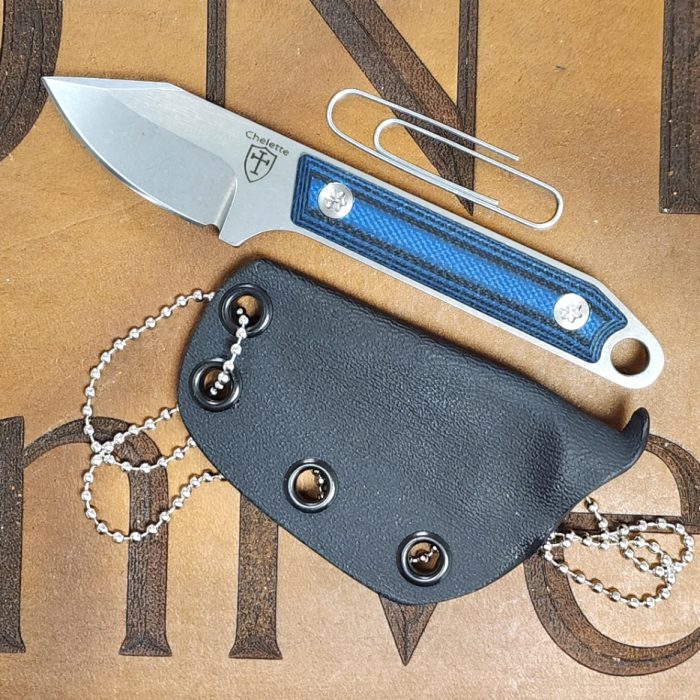 Chelette Knives Katan Stonewashed Magnacut Black/Blue G10 Kydex Sheath